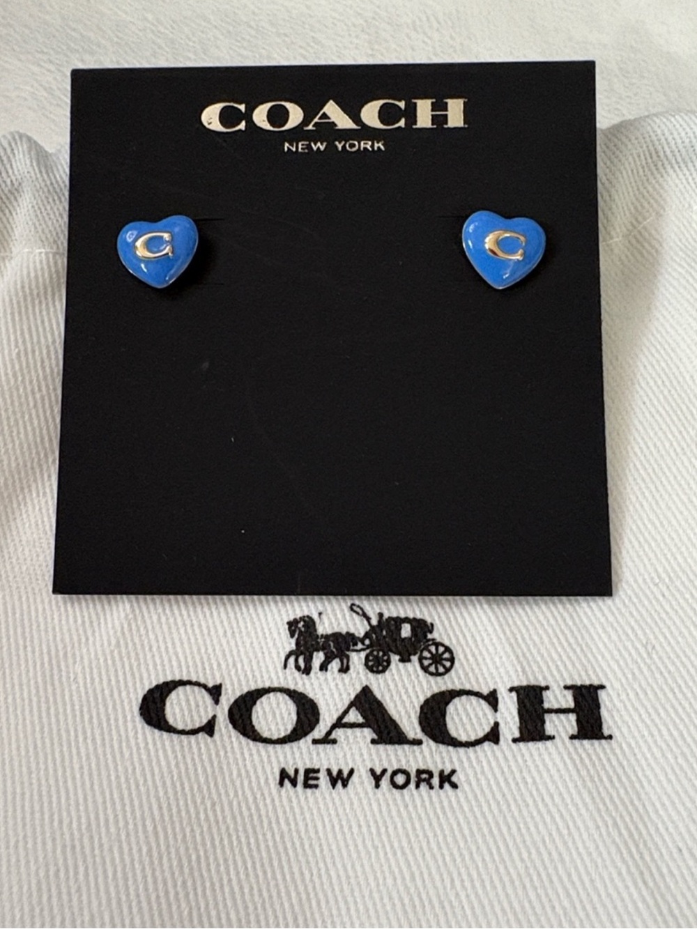 Coach Monogram Blue Heart Earrings